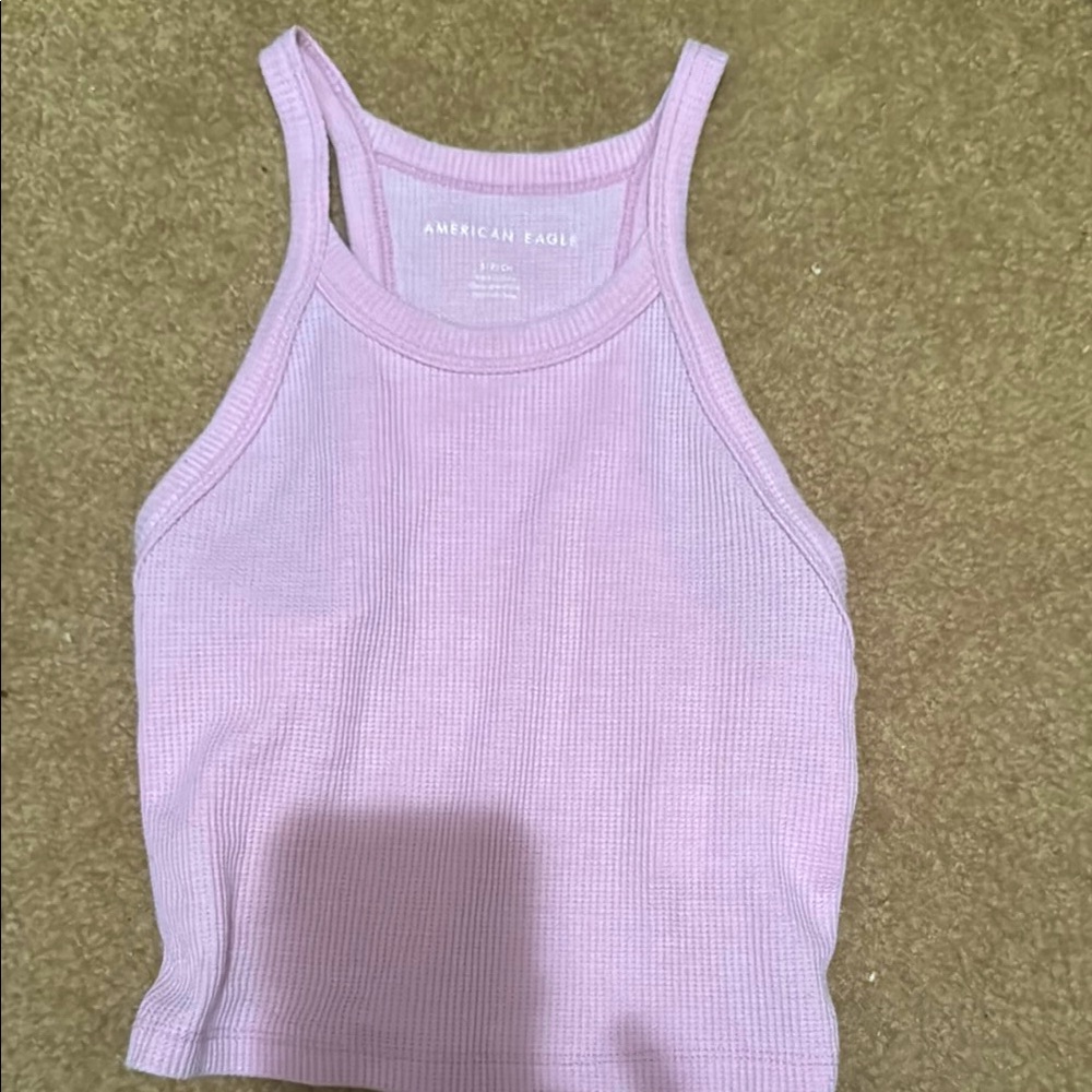 American Eagle Outfitters Pink Fitted Crop Tank Top